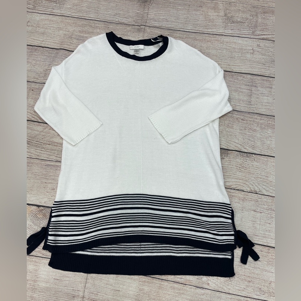 😍 CJ Banks longer length Cream Navy long sleeve has bows on sides size 2X